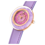 Crystalline lustre watch Swiss Made, Leather strap, Purple, Rose gold-tone finish